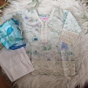 Green floral chikenkari 3 piece (0-4 years and S-XXL)