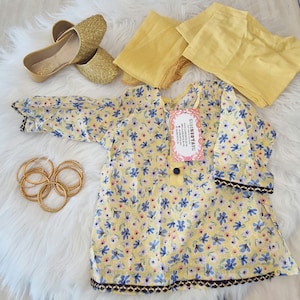 Lemon floral with trousers and dupatta