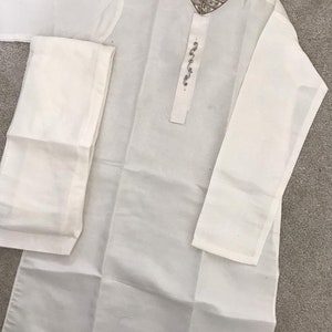 Boys kurta with bottoms  - off white/ bronze