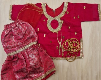 0-3 months - adult XXL) pink chiffon/banarsi gharara