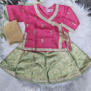 Dusky pink and mint lengha