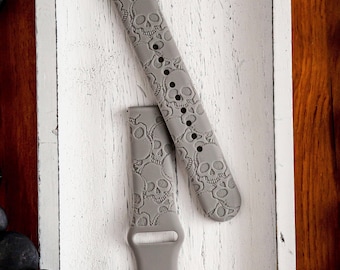 Skull Samsung Galaxy Watch Band, Skulls Inspired 20mm 22mm Quick Release Compatible Laser Engraved Watch Band