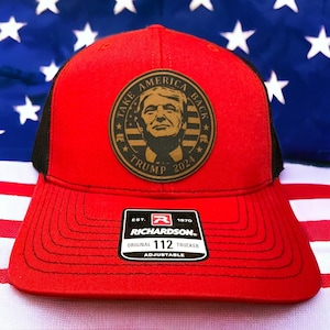 Donald Trump 2024 Presidential Leather Patch Hat | Republican Custom Trucker Hat | MAGA Hat | Richardson 112 or Flexfit Hat