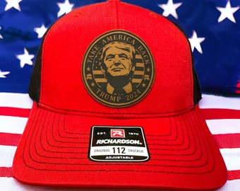 Donald Trump 2024 Leather Patch Trucker Hat - Richardson 112 or Flexfit