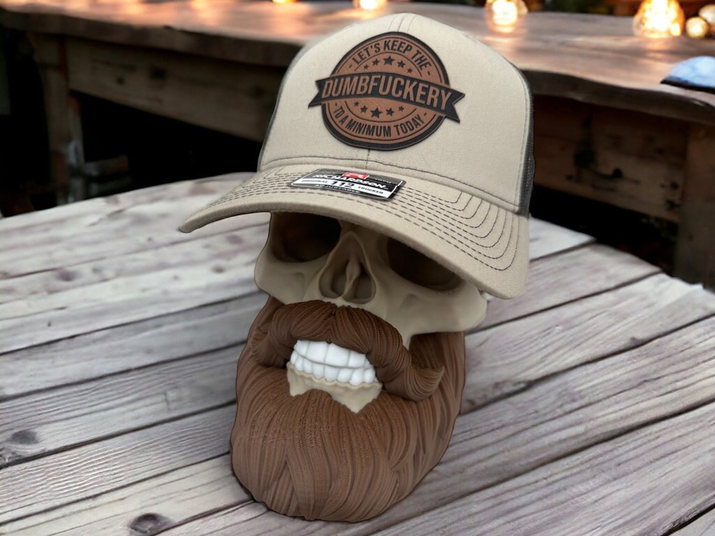 Funny Leather Patch Trucker Hat - Personalized Custom Blue Collar Humor ...