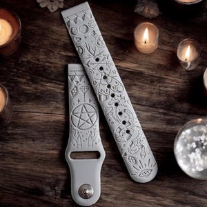 Black Magic Witchcraft Samsung Galaxy Watch Band, Celestial Inspired 20mm 22mm Quick Release Compatible Laser Engraved Watch Band