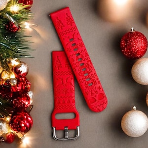 Merry Christmas Samsung Galaxy Watch Band, Xmas Holiday Spirit Inspired 20mm 22mm Quick Release Compatible Laser Engraved Watch Band