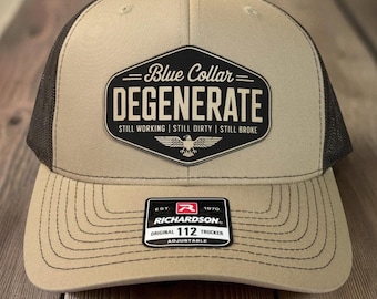 Blue Collar Degenerate Hat, Funny Leather Patch Work Hat, Sarcastic Trucker Hat, Blue Collar Humor, Funny Mechanic Hat, Tradesman Gift