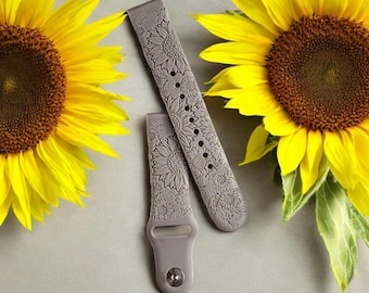 Sunflower Engraved Samsung Watch Band | Custom Floral Design | Personalized Samsung Galaxy Watch Band | Unique Sunflower Gift for Her
