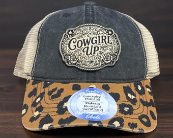 Cowgirl Up Leather Patch Hat, Women's Western Trucker, Cowgirl Gift, Rodeo Style, Country Girl, Western Apparel, Cowgirl Life, Ranch Hat