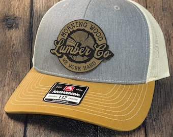 Morning Wood Lumber Co Leather Patch Hat, Funny Lumberjack, Men's Woodworking, Carpenter Gift, Lumber Co, Funny Workwear, Woodworker Gift