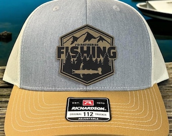 I'd Rather Be Fishing Hat: Leather Patch Trucker Cap, Gift for Angler