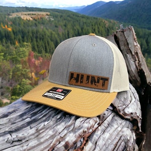 Hunting Leather Patch Hat for Hunter | Custom Trucker Hat | Gift For Dad or Husband | Richardson 112 or Flexfit Hat
