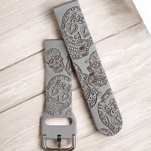 Correa de reloj Samsung con calavera de azúcar, inspirada en el Día de los Muertos, 20 mm y 22 mm, compatible con liberación rápida, grabada con láser