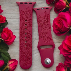 Roses Floral Engraved Silicone Apple Watch Band