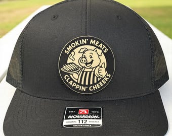 Funny BBQ Leather Patch Hat: Smokin' Meats, Clappin' Cheeks