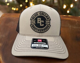 Blue Collar Brotherhood Leather Patch Hat, Blue Collar Trucker, Workwear Hat, Tradesman Gift, Construction Worker, Mechanic, Laborer Gift