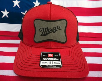 MAGA Leather Patch Hat: Richardson 112 Trucker Cap