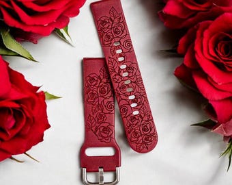 Roses Samsung Watch Band, Floral Rose Garden Inspired 20mm 22mm Quick Release Compatible Laser Engraved Watch Band