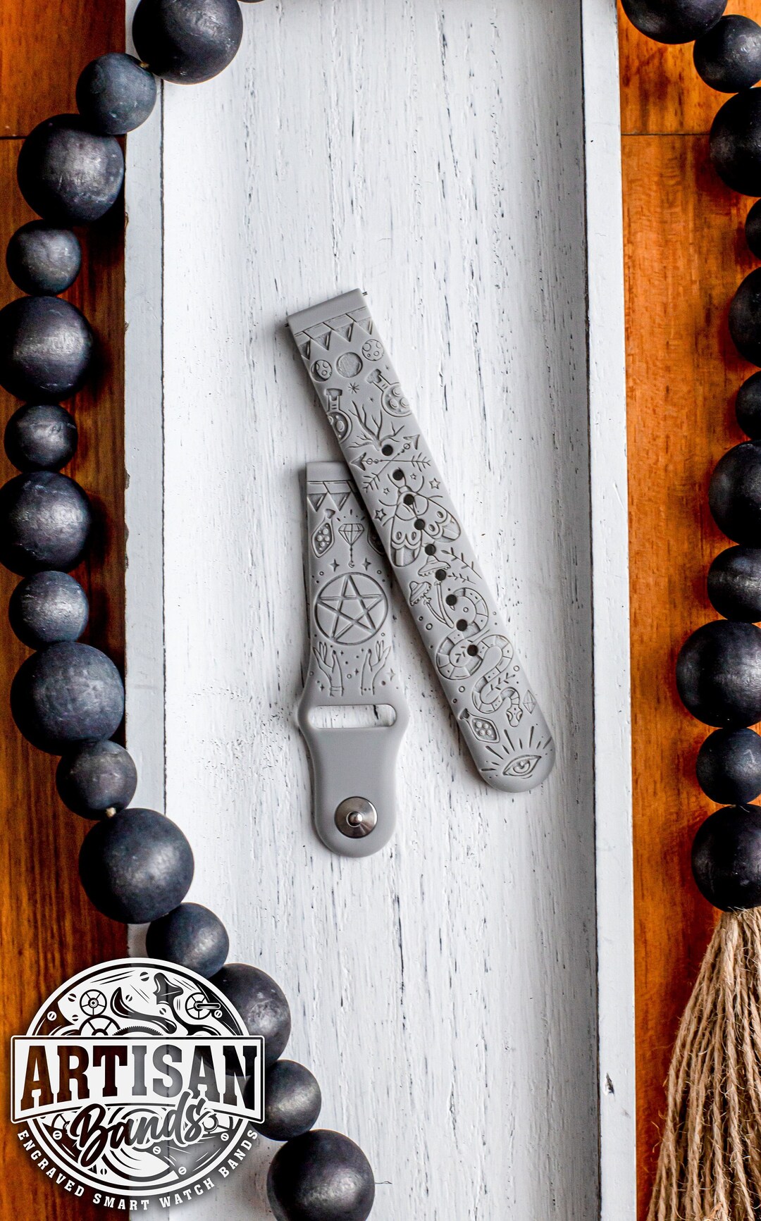 Celestial, Black Magic, Witchcraft Silicone Samsung Galaxy Watch Band Laser Engraved Custom Watch Band