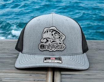 Onlyfins Fishing Leather Patch Hat - Custom Trucker Gift for Fisherman - Richardson 112 Flexfit