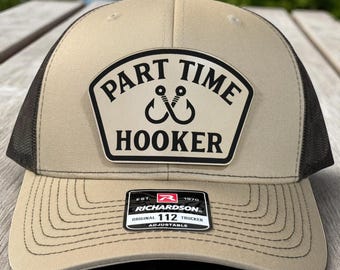Part Time Hooker Leather Patch Hat, Funny Fishing, Fisherman Gift, Angler Humor, Fishing Trucker, Weekend Fisherman, Bass Fishing, Lake Life