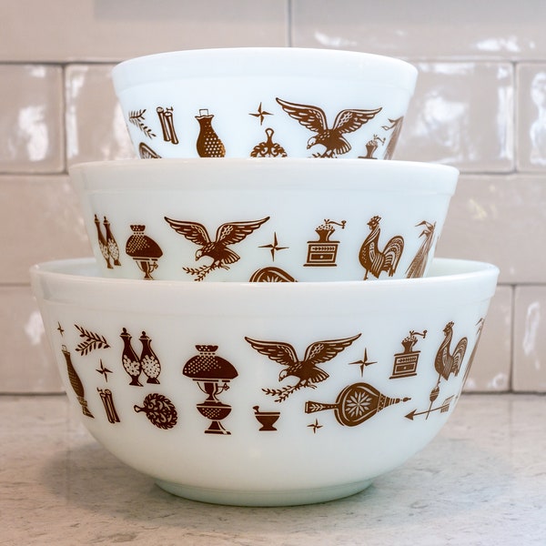 Set of 3 - Vintage Pyrex Early American Nesting Mixing Bowls Set - 401, 402, 403 - Excellent Vintage Condition