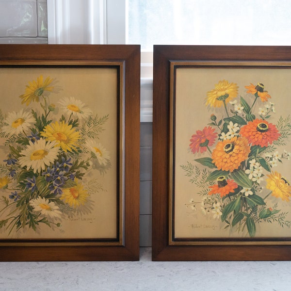 Set of 2 - 1970s Robert Laessig Botanical Prints - Classic Wooden Pine Frame - By Three Mountaineers