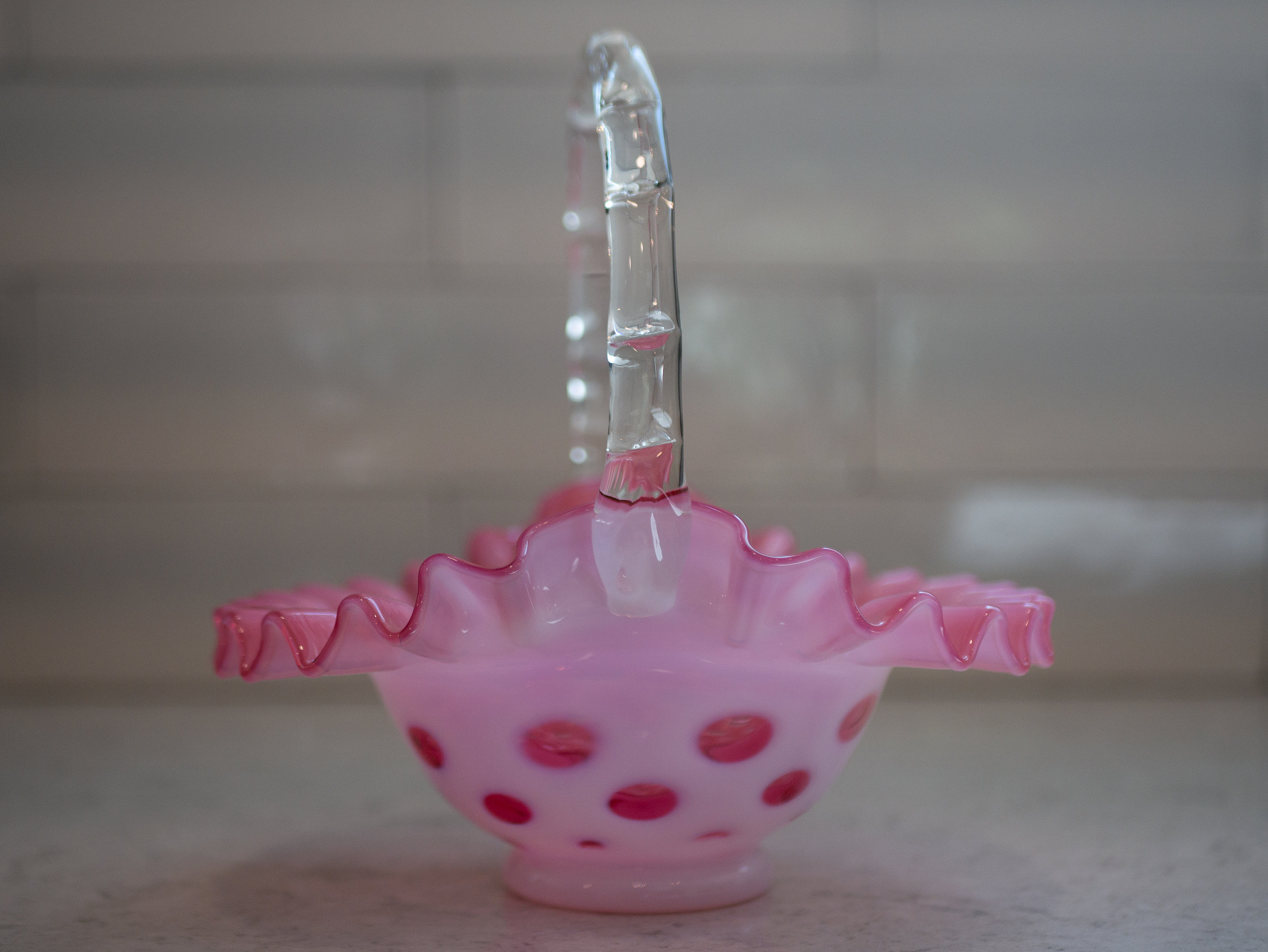 1950s 7 Fenton Cranberry Coin Dot Opalescent Glass Basket Easter Decor ...