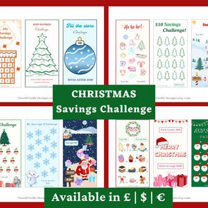 Può includere: Un set di schede di sfida di risparmio natalizio stampabili. Le schede presentano temi diversi, tra cui un pupazzo di neve, un albero di Natale e Babbo Natale. Ogni scheda ha una griglia di quadrati che possono essere riempiti man mano che risparmi denaro. Le schede sono disponibili in sterline, dollari ed euro.