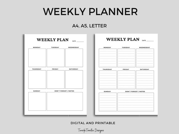 Weekly Planner Portrait PRINTABLE Minimalist Weekly Schedule | Etsy