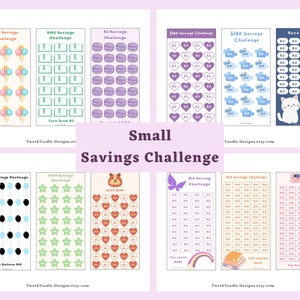 12 Mini Saving Challenge Bundle STAMPABILE, 1 2 3 5 10 15 dollari Risparmio di denaro tracker, Finanza personale, Fondo di risparmio di cuori A6, Ripieno di contanti