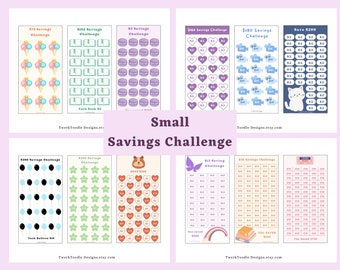 12 Paquete Mini Savings Challenge IMPRIMIBLE, 1 2 3 5 10 15 dólares Rastreador de efectivo de ahorro, Finanzas personales, Fondo de ahorro de corazones A6, Relleno de efectivo