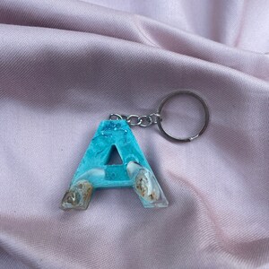 Customizable Beach Letter Keychain with Rocks & Seashells and Silver Plated Keychain