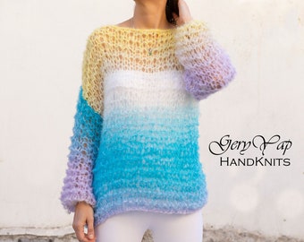 Hand-Knitted Mohair Sweater: Lightweight Multicolor Pullover