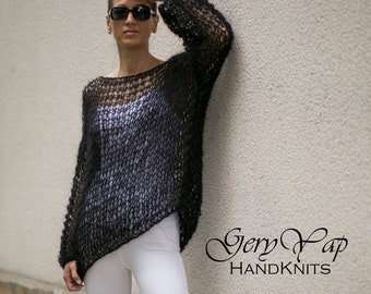 Hand-Knitted Mohair Sweater, Lightweight Boho Pullover