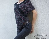Hand knitted wool womens poncho pink black white cape hand made gift for her READY TO SHIP