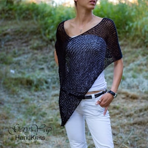 Cotton poncho for women Loose knit summer knitwear women&#39;s hand knit blouse Top Hand knit sweater Lightweight Coverup