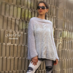 Women&#39;s mohair effect sweater, Winter sweater, Hand knit women&#39;s sweater, Oversized pullover, Hand made wool sweater