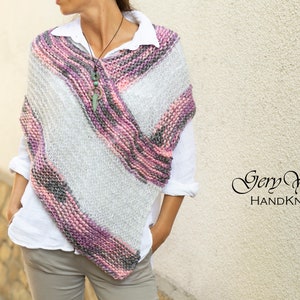 Poncho für Frauen - Hand gestrickter Wollponcho - Rosa grauer Umhang - Handgemachter Mohair Poncho - Geschenk für sie - Frauen Vertuschung
