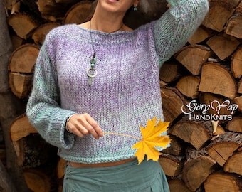 Alpaca wool sweater - Alpaca lavender sweater for women - Winter cropped pullover - Hand knit sweater - Sustainable garment