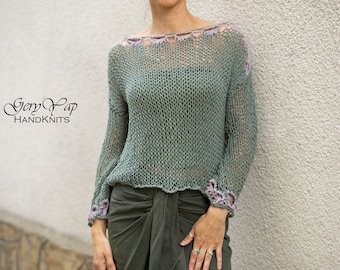 Summer olive green sweater 100% handmade
