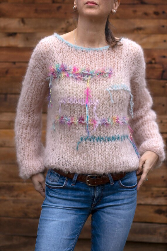 Alpaca Sweater Hand Knit, Pullover Luxurious Super Soft, Women Art Sweater Loose Knit, Fuzzy Cloud Jumper