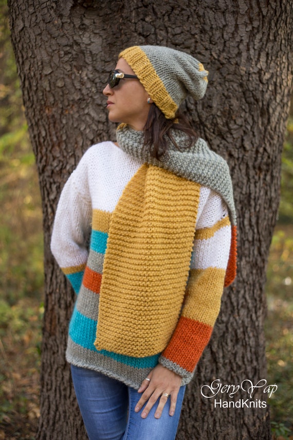 Hand Knit Merino Wool Beanie – Yellow Winter Hat - Etsy display picture 2