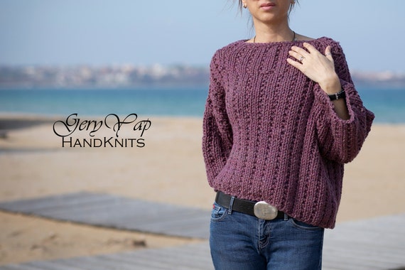 Pull en melange de laine pour femme Pull de style Boho Pull femme court surdimensionne Pull epais mauve Cadeau pour elle Etsy France