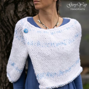 Women&#39;s wool acrylic poncho shrug hand knit cape white bridal poncho chunky knit poncho sweater hand made