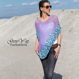 Cotton poncho for women, loose knit summer knitwear, women&#39;s hand knit blouse, top, hand knit sweater, lightweight coverup
