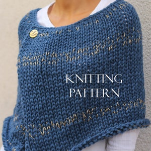 Wool poncho cape Pattern - Winter poncho pattern for women - Easy knit pattern - Beginner Pattern-Instant Downloads-knitting pattern