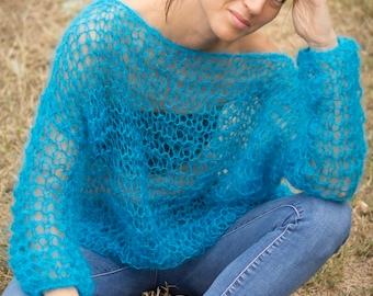 Hand Knitted Mohair Sweater: Lightweight Boho Pullover