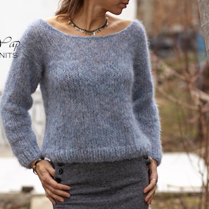 Alpaca wool sweater - Mohair sweater for women - Spring super soft pullover - Hand knit sweater in grey - Luxurious alpaca sweater